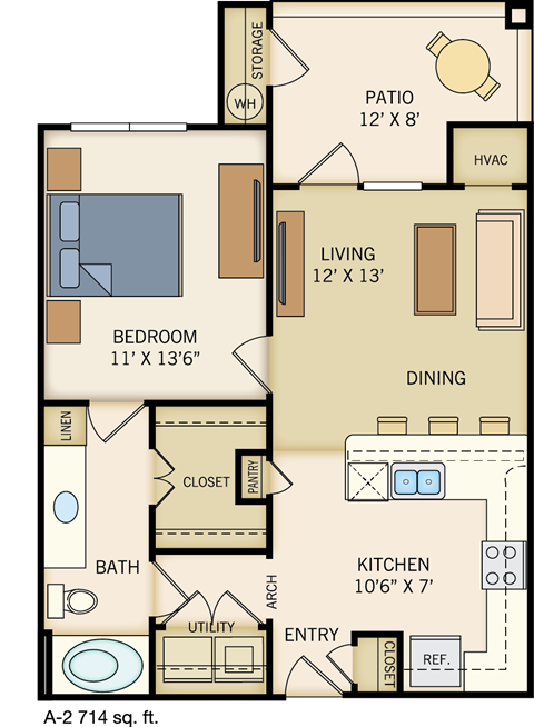 A-2 Floor Plan at Legacy Creekside Apartments, San Antonio, TX